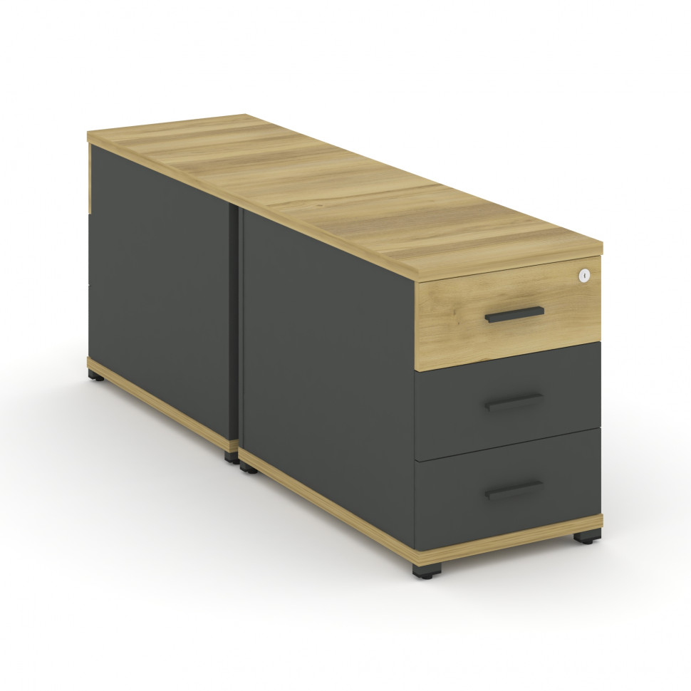 Concept Тумба двухсторонняя опорная/приставная 3 ящ.  CN.DTGO-001 A Дуб Винченцо/Антрацит/Металл Ант