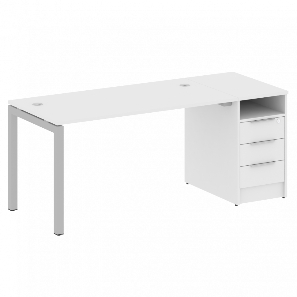 Metal System Quattro Рабочая станция с тумбой на П-образном м/к 50БП.РС-СТП-1.3 Белый/Металл Серый 1