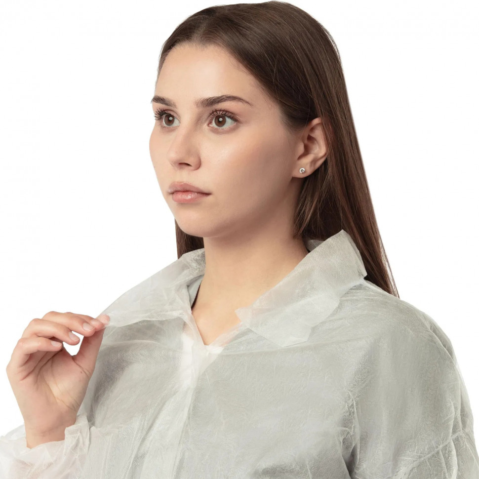 Халат н/с процед, рук.рез, на кнопках, XXL, дл.110см, пл 17, белый, 10шт/уп Халат н/с процед, рук.рез, на кнопках, XXL, дл.110см, пл 17, белый, 10шт/уп