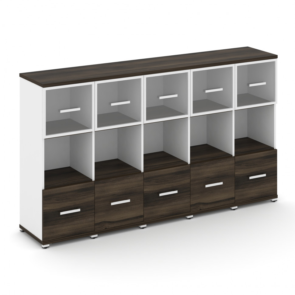 Concept Шкаф 5 узких секций, 3 ниши CN.STU-355 RPW W Дуб Мали/Белый Бриллиант/Металл Белый/Прозрачны