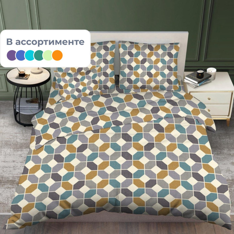 Постельное белье 1,5сп набивн. бязь 140г/м2 (нав.70х70 1 шт.), микс