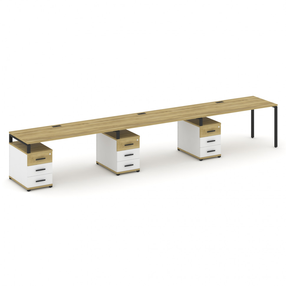 Concept Рабочая станция 3 места с 3 опорными тумбами CN.ORS-344 B Дуб Винченцо/Белый Бриллиант/Метал