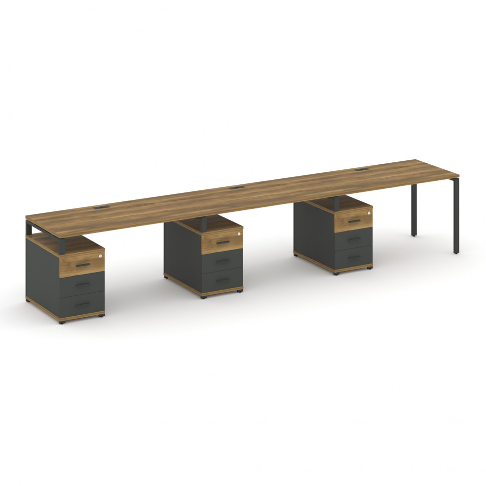 Concept Рабочая станция 3 места с 3 опорными тумбами CN.ORS-344 A Сандал Янтарный/Антрацит/Металл Ан