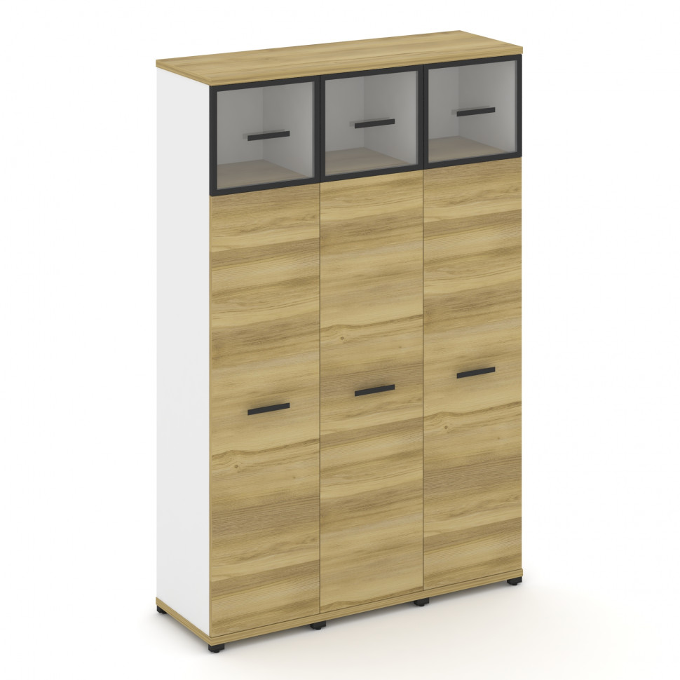 Concept Шкаф 3 узкие секции, 5 ниш CN.STU-537 RPB B Дуб Винченцо/Белый Бриллиант/Металл Черный/Прозр