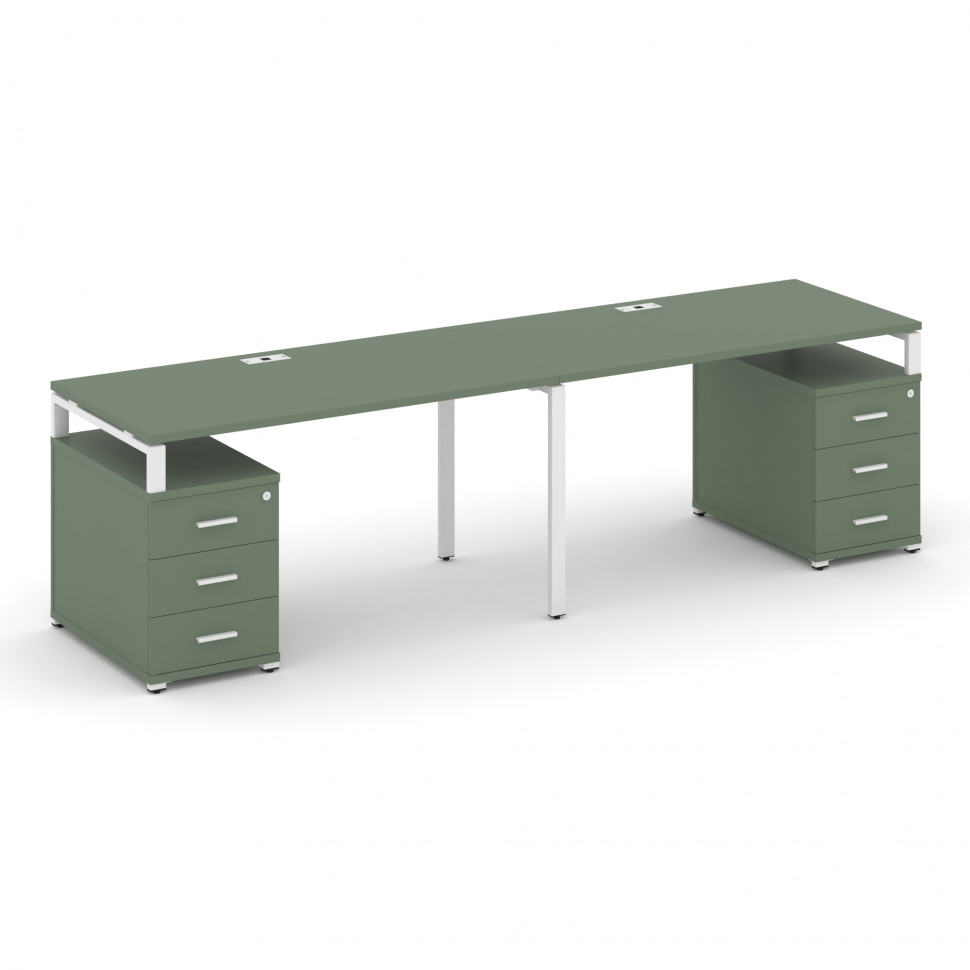 Concept Рабочая станция 2 места с 2 опорными тумбами CN.ORS-318 W Кобо/Металл Белый 2360/3092*720*75