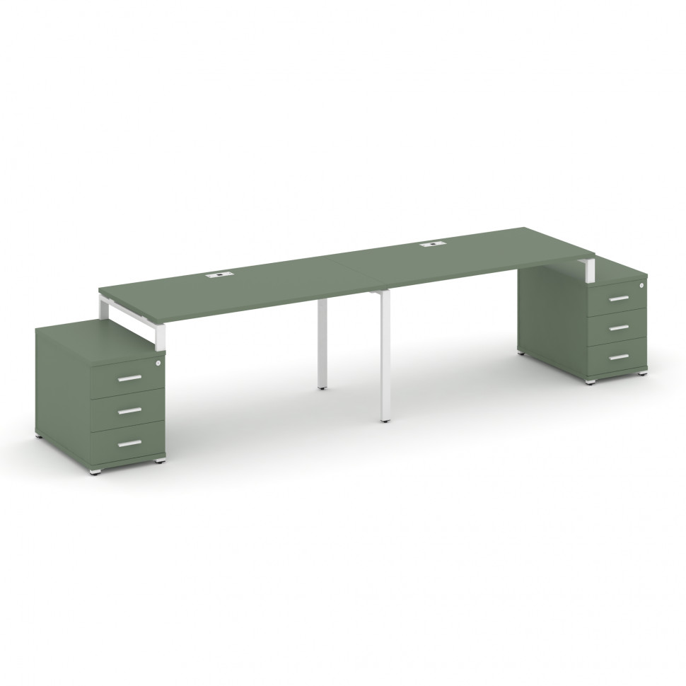 Concept Рабочая станция 2 места с 2 опорными тумбами CN.ORS-318 W Кобо/Металл Белый 2360/3092*720*75