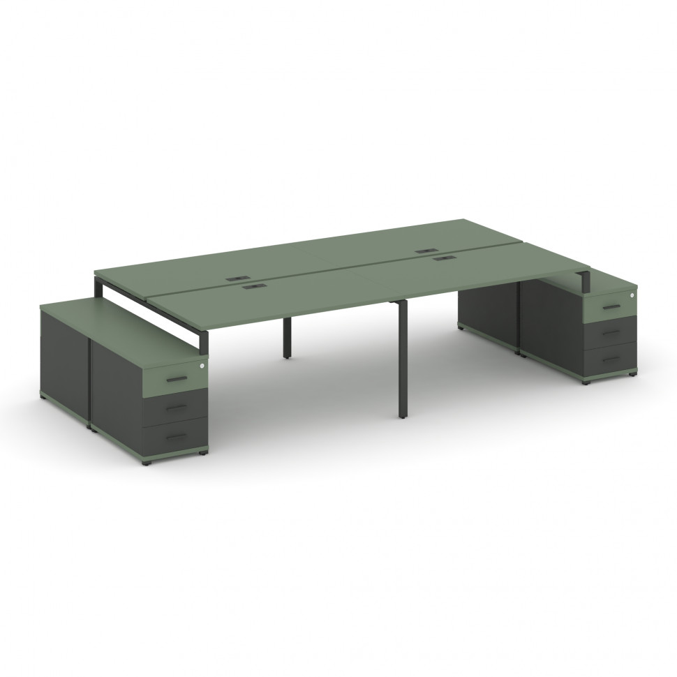 Concept Рабочая станция 4 места с 2 двухсторонними опорными тумбами CN.DRS-326 A Кобо/Антрацит/Метал