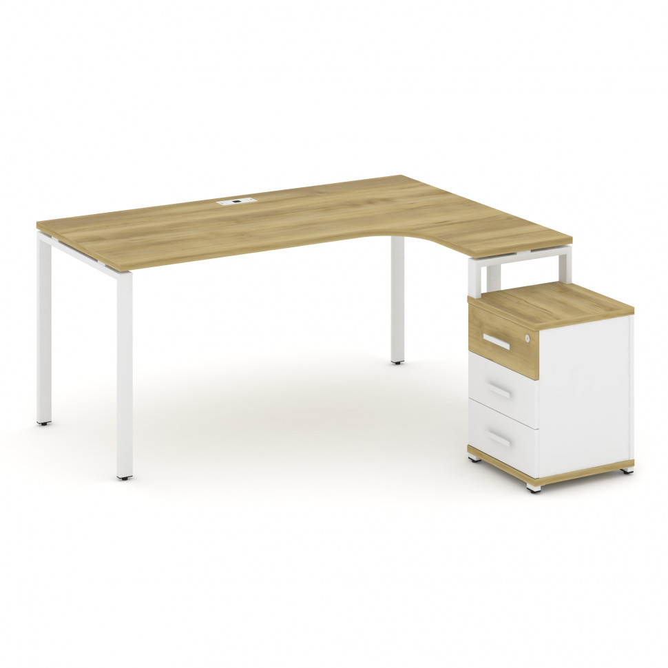 Concept Стол эргономичный с опорной тумбой CN.SA-307(R) W Дуб Винченцо/Белый Бриллиант/Металл Белый