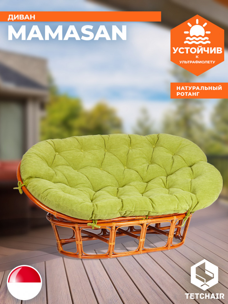 Диван MAMASAN/МАМАСАН 23/02 W /с подушкой/ подушка 182х119см, 169х102х80см, медовый, флок, олива, 23