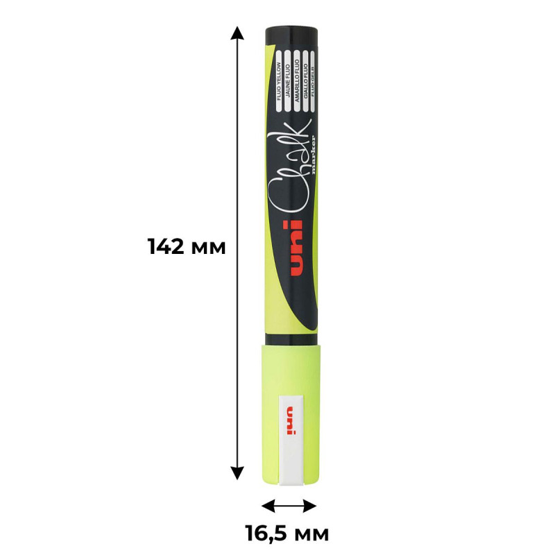 Маркер меловой UNI PWE-5M, флуоресцентно-жёлтый, 1.8-2.5 мм.