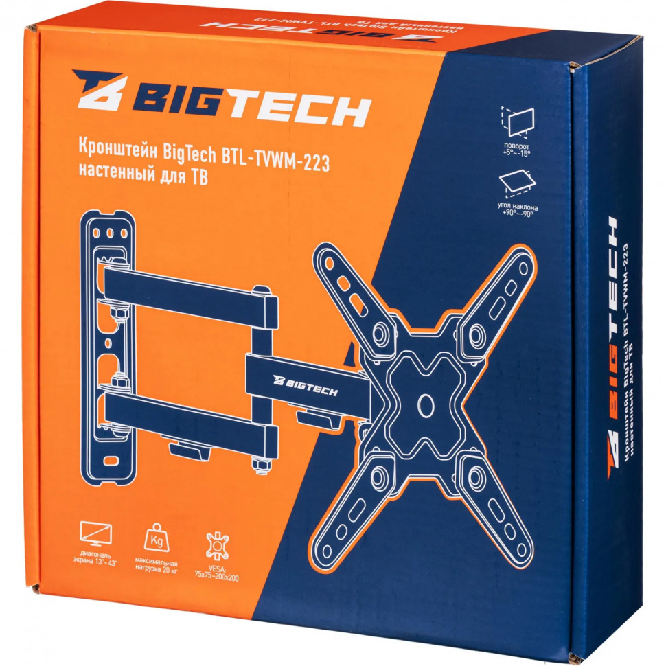 Кронштейн Bigtech BTL-TVWM-22Т TV 23-43 стальной настенный Кронштейн Bigtech BTL-TVWM-22Т TV 23-43 стальной настенный