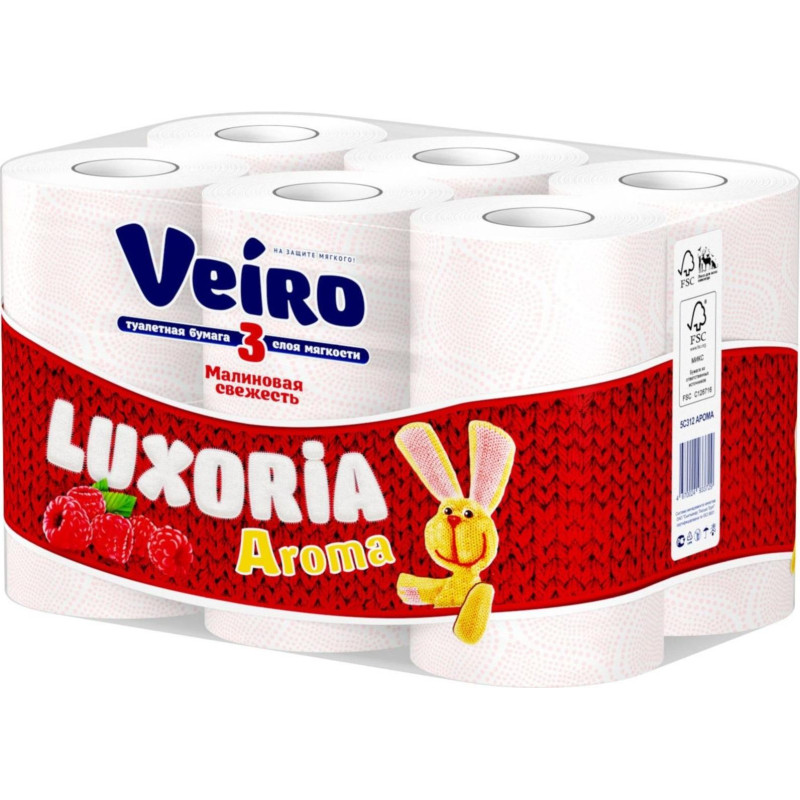 Бумага туалетная Veiro Luxoria 3сл бел цел втул 17м 12рул/уп 5с312