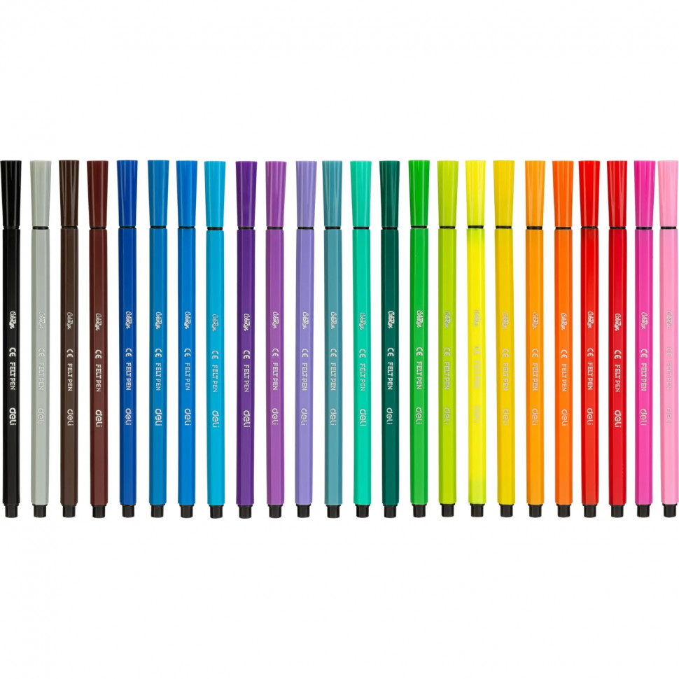 Фломастеры Deli EC157-24, 6-гранные, вентилируемый колпачок, 24 цв/наб