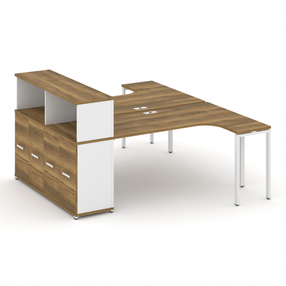 Concept Рабочая станция с опорным распаш. шкафом с надставкой низ. CN.DSA-214 W Сандал Янтарный/Белы