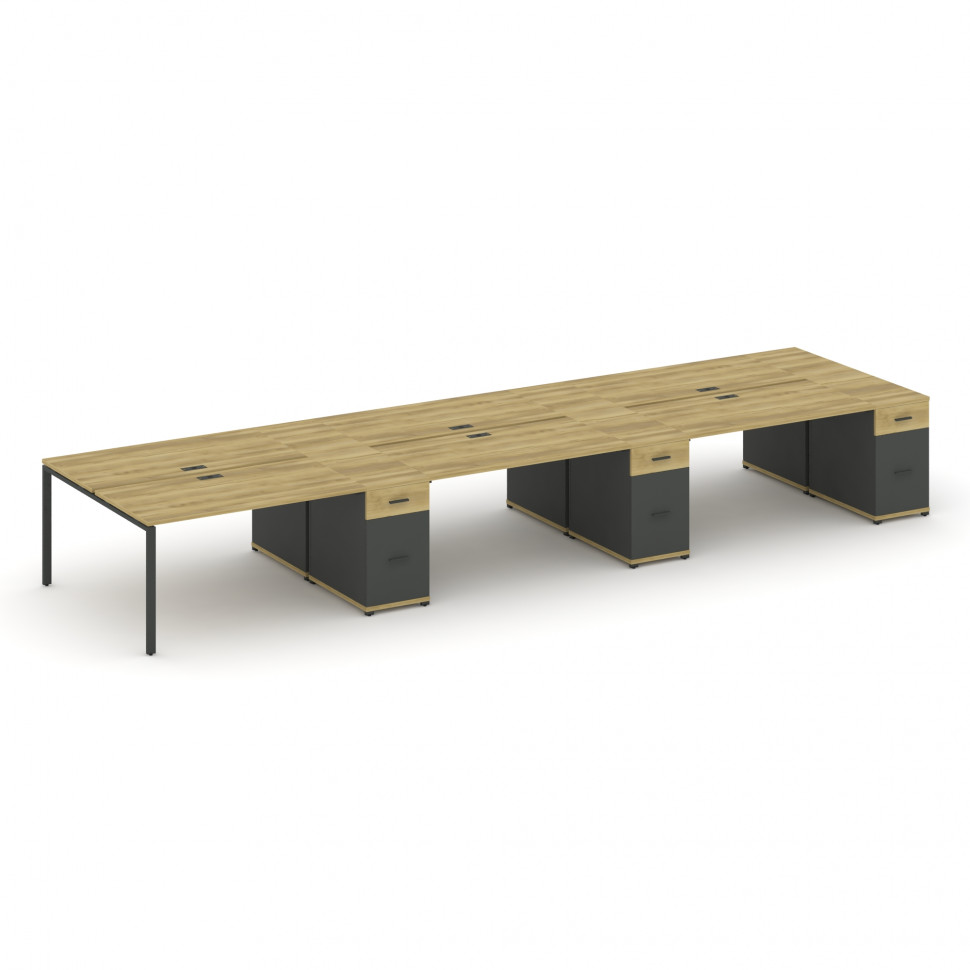 Concept Рабочая станция 6 мест с 3 опорными тумбами CN.DRS-463 A Дуб Винченцо/Антрацит/Металл Антрац