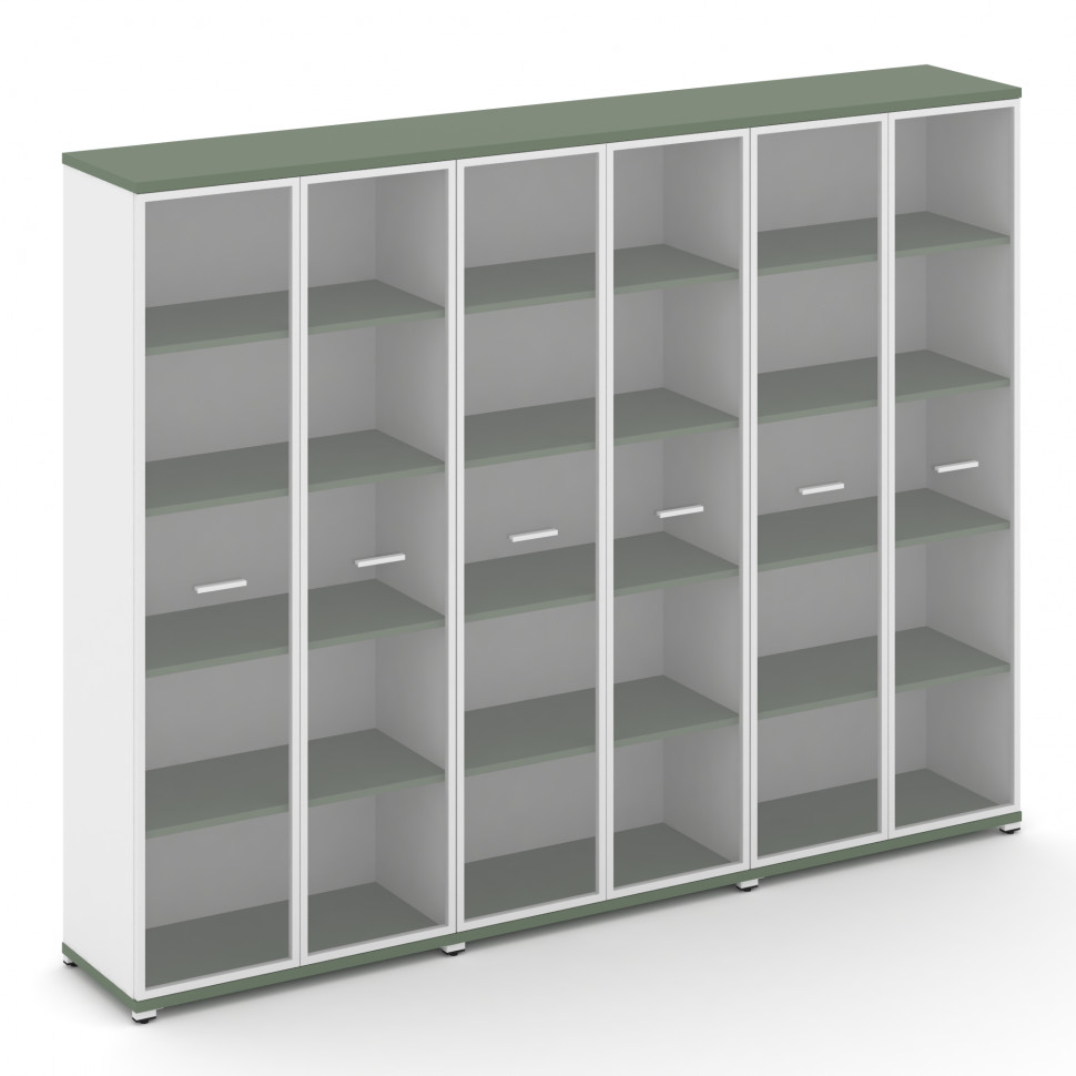 Concept Шкаф 3 широкие секции, 5 ниш CN.STS-538 RPW W Кобо/Белый Бриллиант/Металл Белый/Прозрачный 2