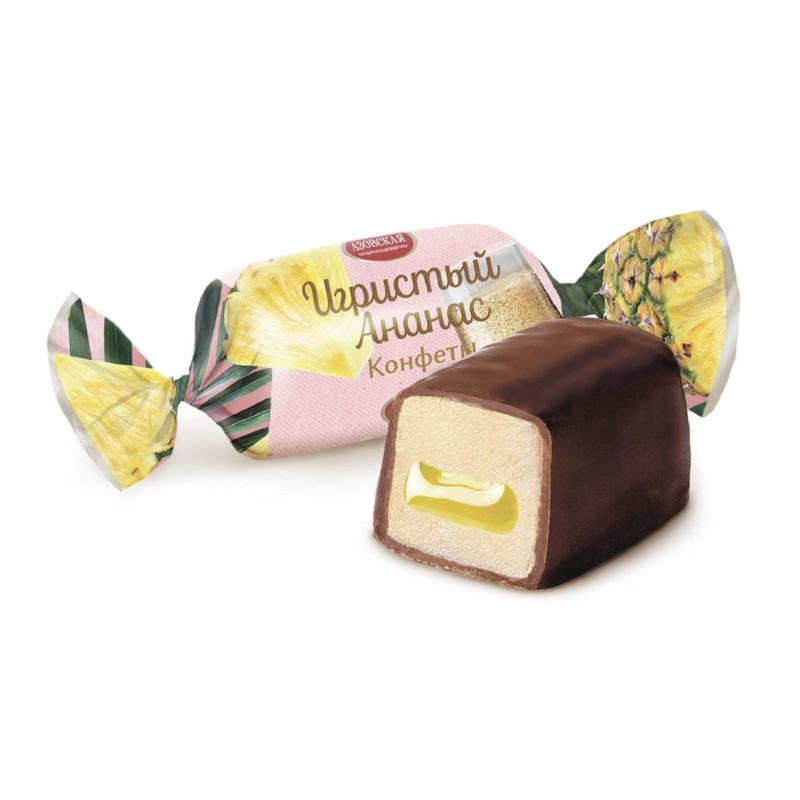 Конфеты помадные Азовская КФ Игристый Ананас глазир. с желейной нач., 1 кг