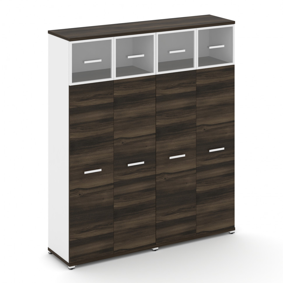 Concept Шкаф 2 широкие секции, 5 ниш CN.STS-527 RPW W Дуб Мали/Белый Бриллиант/Металл Белый/Прозрачн