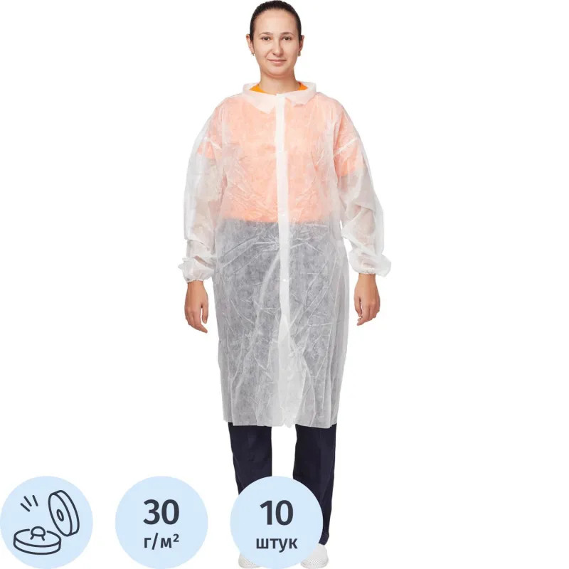 Халат на кнопках (30гр) белый  р.XL,арт. LC3025B3W 140110,10шт/уп