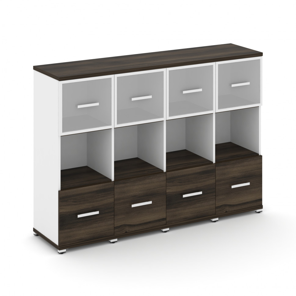 Concept Шкаф 4 узкие секции, 3 ниши CN.STU-345 RMW W Дуб Мали/Белый Бриллиант/Металл Белый/Сатин 166