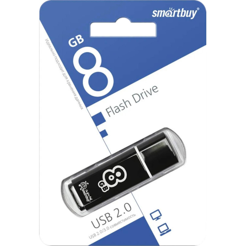 Флеш-память Smartbuy Glossy, 8Gb, USB 2.0, чер, SB8GBGS-K
