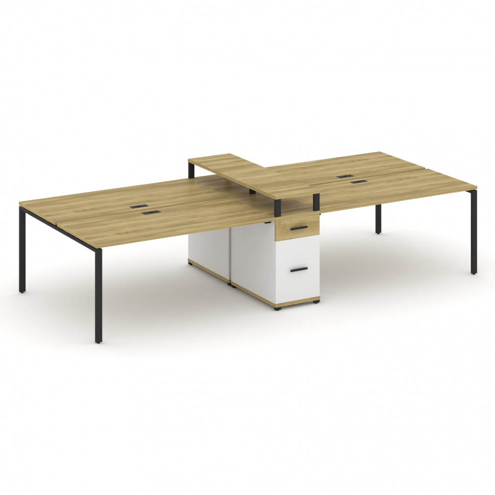 Concept Рабочая станция 4 места с 1 опорной тумбой CN.DRS-440 B Дуб Винченцо/Белый Бриллиант/Металл
