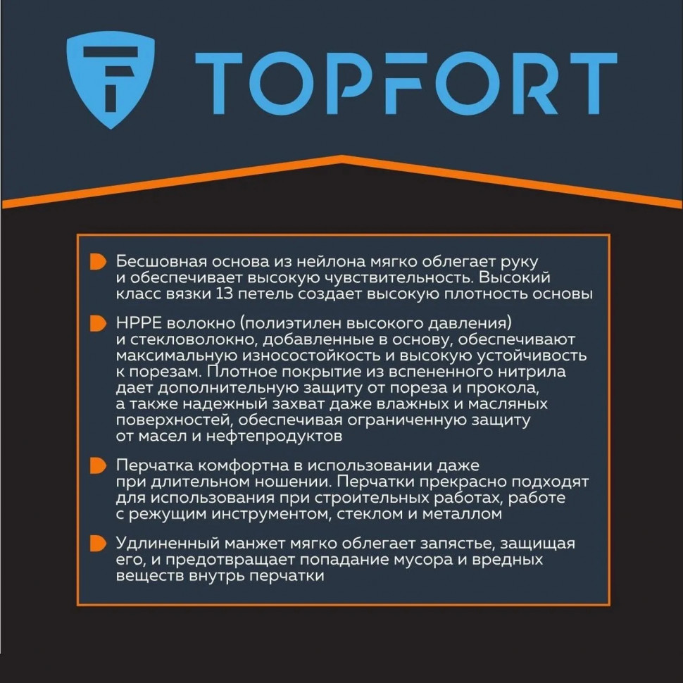 Перчатки защитные от порезов TOPFORT Сполдер Нит D с нитр.покр. р.11