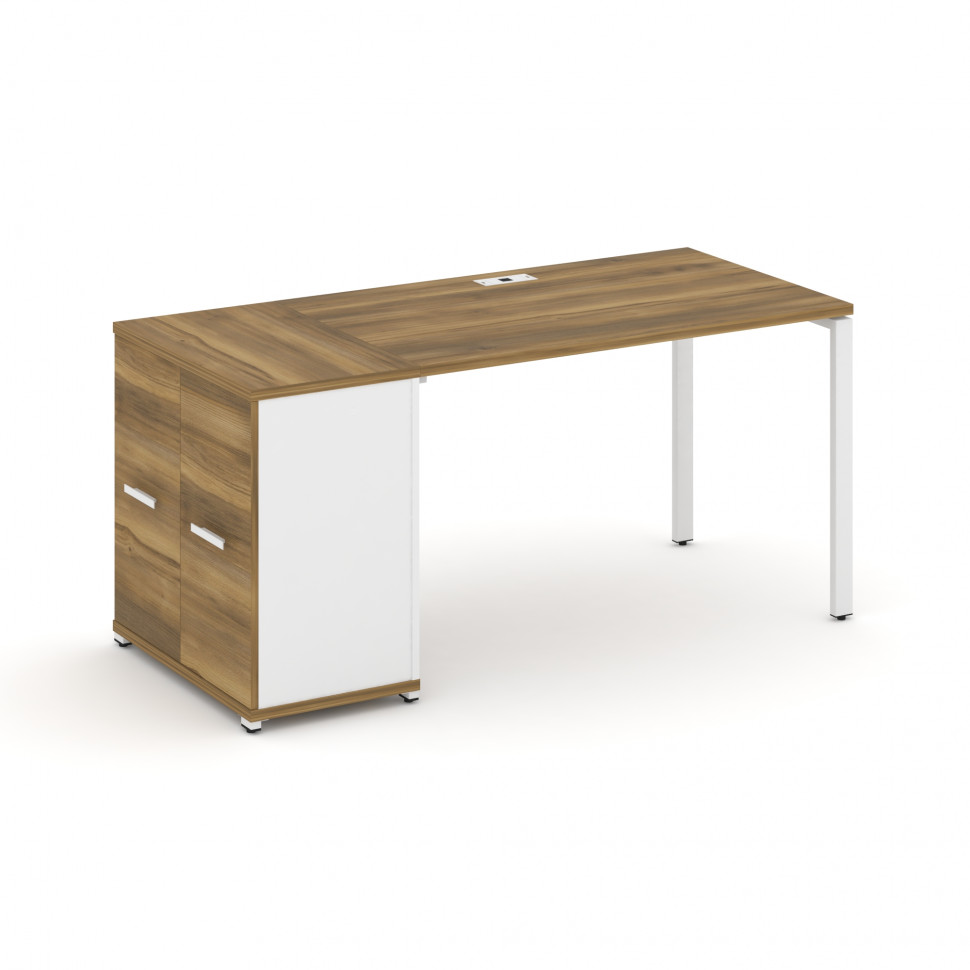 Concept Стол рабочий с опорным распаш. шкафом CN.SP-218 W Сандал Янтарный/Белый Бриллиант/Металл Бел