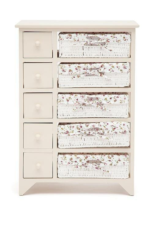 Комод с 5-ю корзинами и 5-ю ящиками Secret De Maison CABAS ( mod. 4323 ) paulownia, мдф, 50x30x73см, butter white (слоновая кость), ткань -розочки