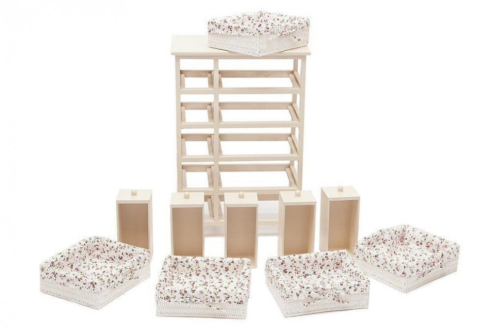 Комод с 5-ю корзинами и 5-ю ящиками Secret De Maison CABAS ( mod. 4323 ) paulownia, мдф, 50x30x73см, butter white (слоновая кость), ткань -розочки