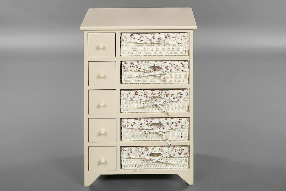 Комод с 5-ю корзинами и 5-ю ящиками Secret De Maison CABAS ( mod. 4323 ) paulownia, мдф, 50x30x73см, butter white (слоновая кость), ткань -розочки
