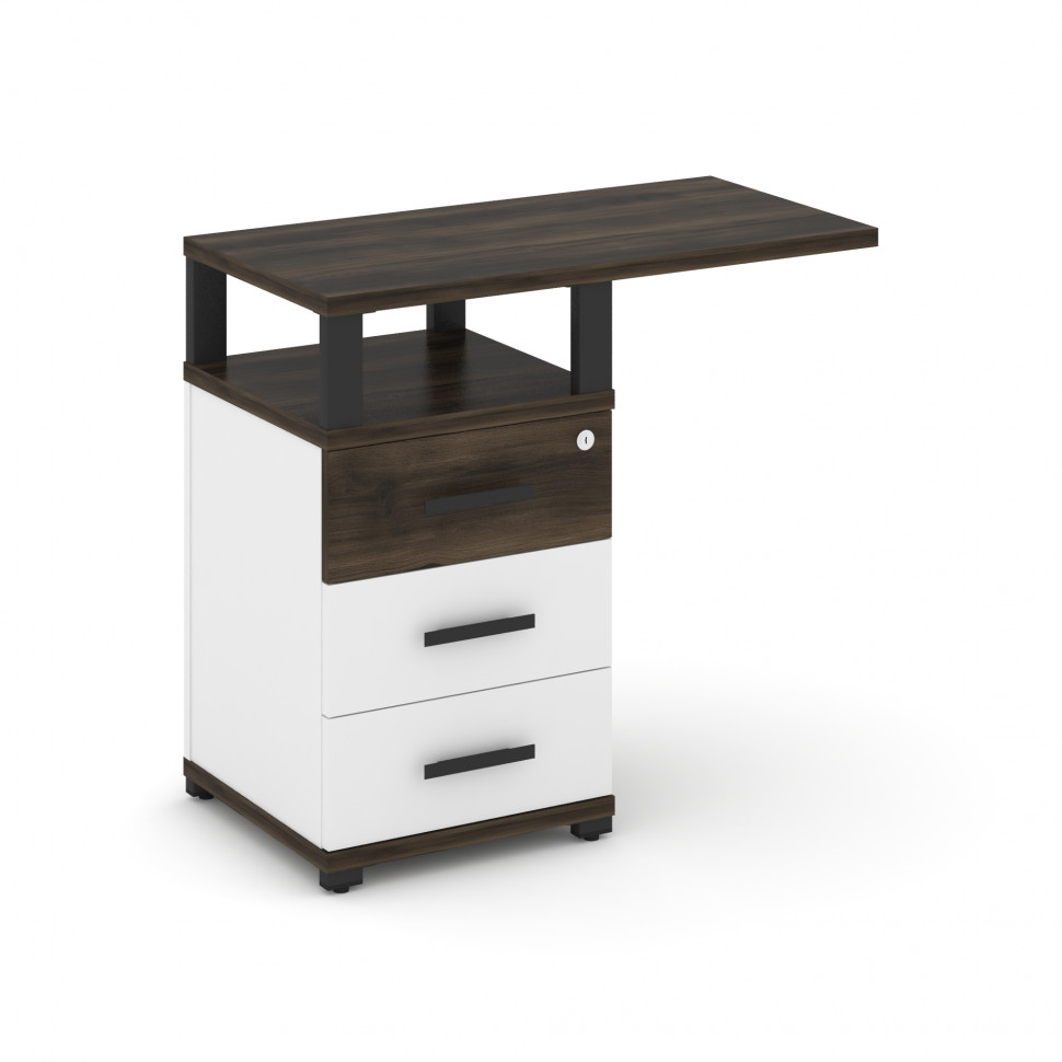 Concept Тумба приставная узкая 3 ящ. со свесом. с надставкой широкой CN.TUS-002 B Дуб Мали/Белый Бри
