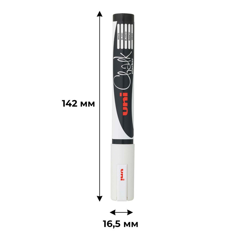 Маркер меловой UNI PWE-5M, белый, 1.8-2.5 мм.