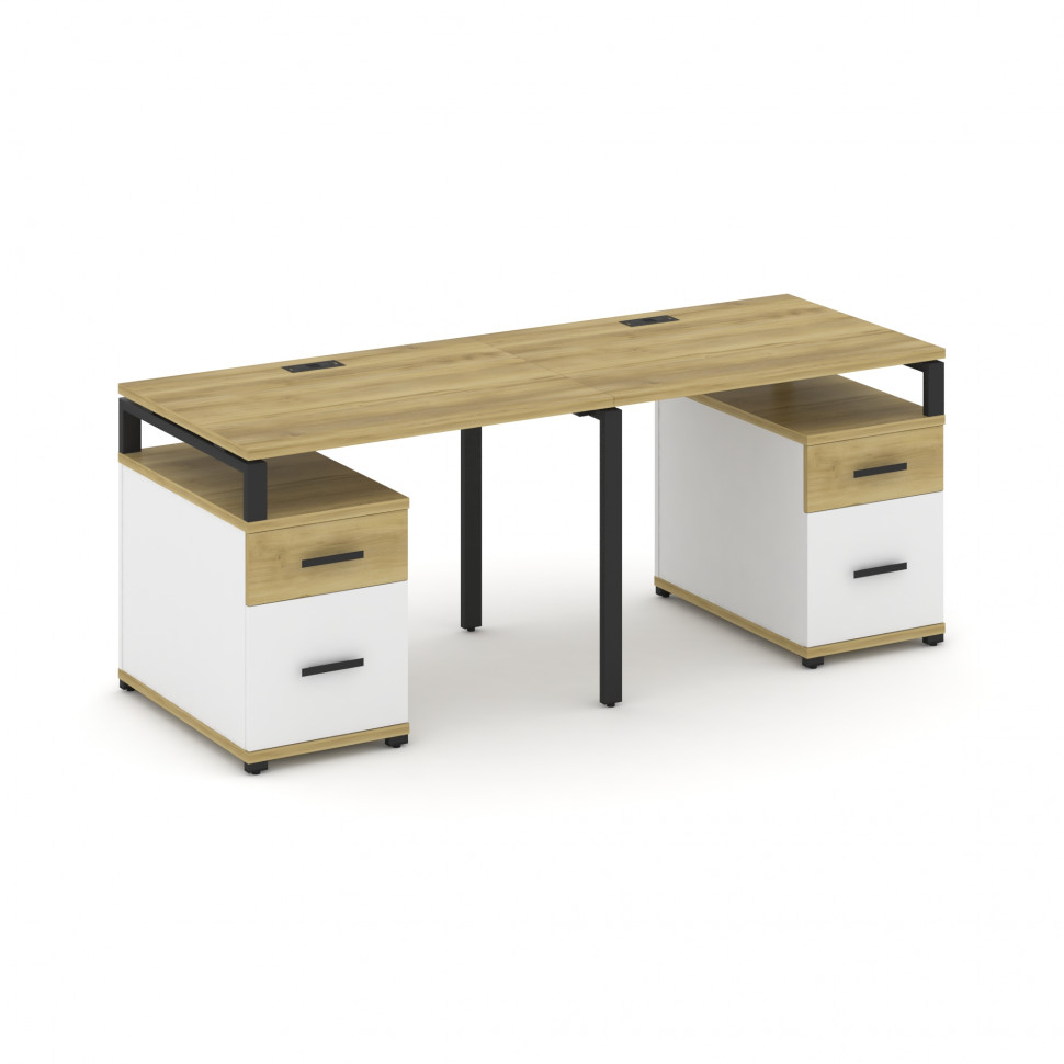 Concept Рабочая станция 2 места с 2 опорными тумбами CN.ORS-321 B Дуб Винченцо/Белый Бриллиант/Метал Concept Рабочая станция 2 места с 2 опорными тумбами CN.ORS-321 B Дуб Винченцо/Белый Бриллиант/Метал