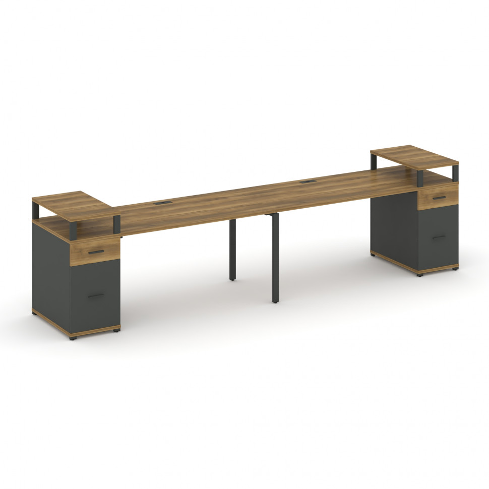 Concept Рабочая станция 2 места с 2 опорными тумбами CN.ORS-432 A Сандал Янтарный/Антрацит/Металл Ан