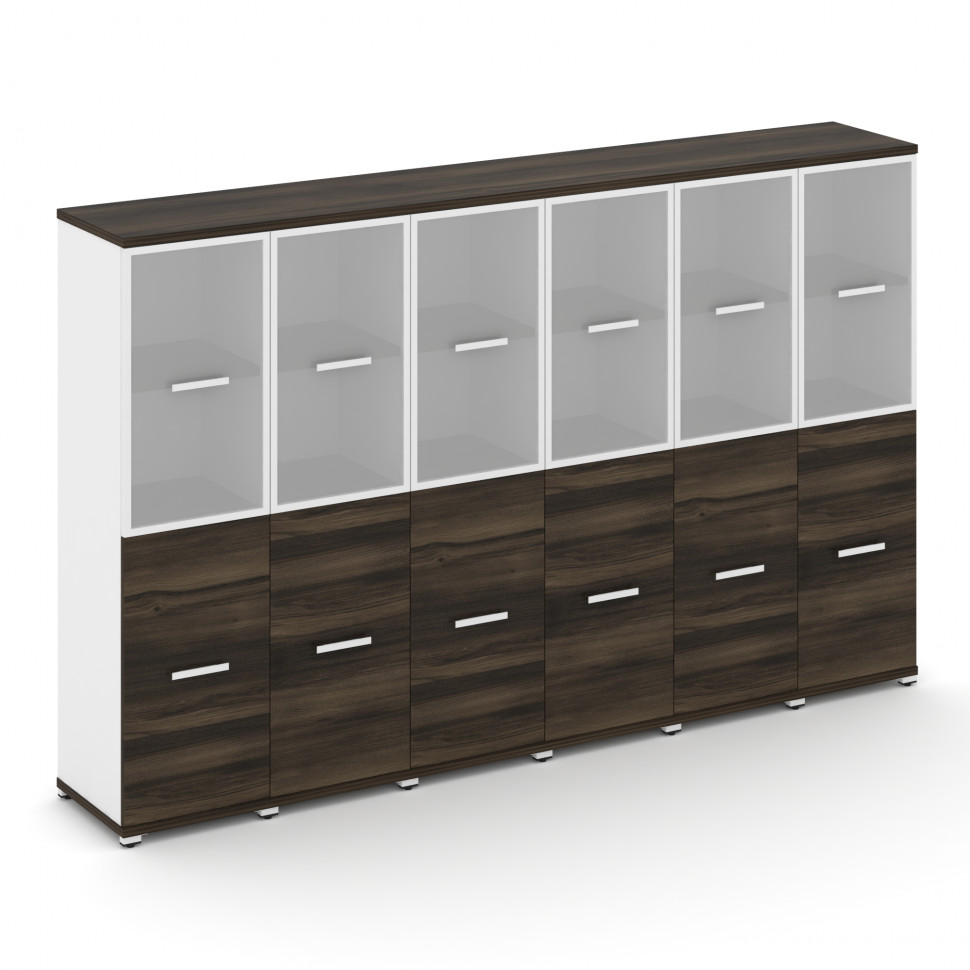 Concept Шкаф 6 узких секций, 4 ниши CN.STU-462 RMW W Дуб Мали/Белый Бриллиант/Металл Белый/Сатин 250