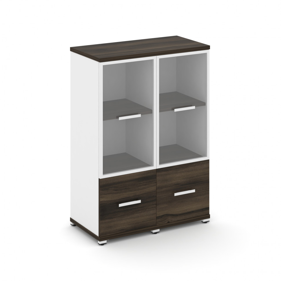 Concept Шкаф 2 узкие секции, 3 ниши CN.STU-322 RPW W Дуб Мали/Белый Бриллиант/Металл Белый/Прозрачны