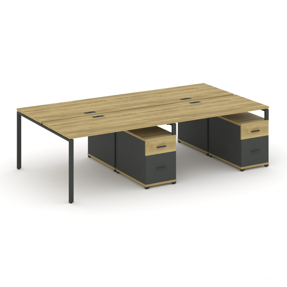 Concept Рабочая станция 4 места с 2 двухсторонними опорными тумбами CN.DRS-321 A Дуб Винченцо/Антрац