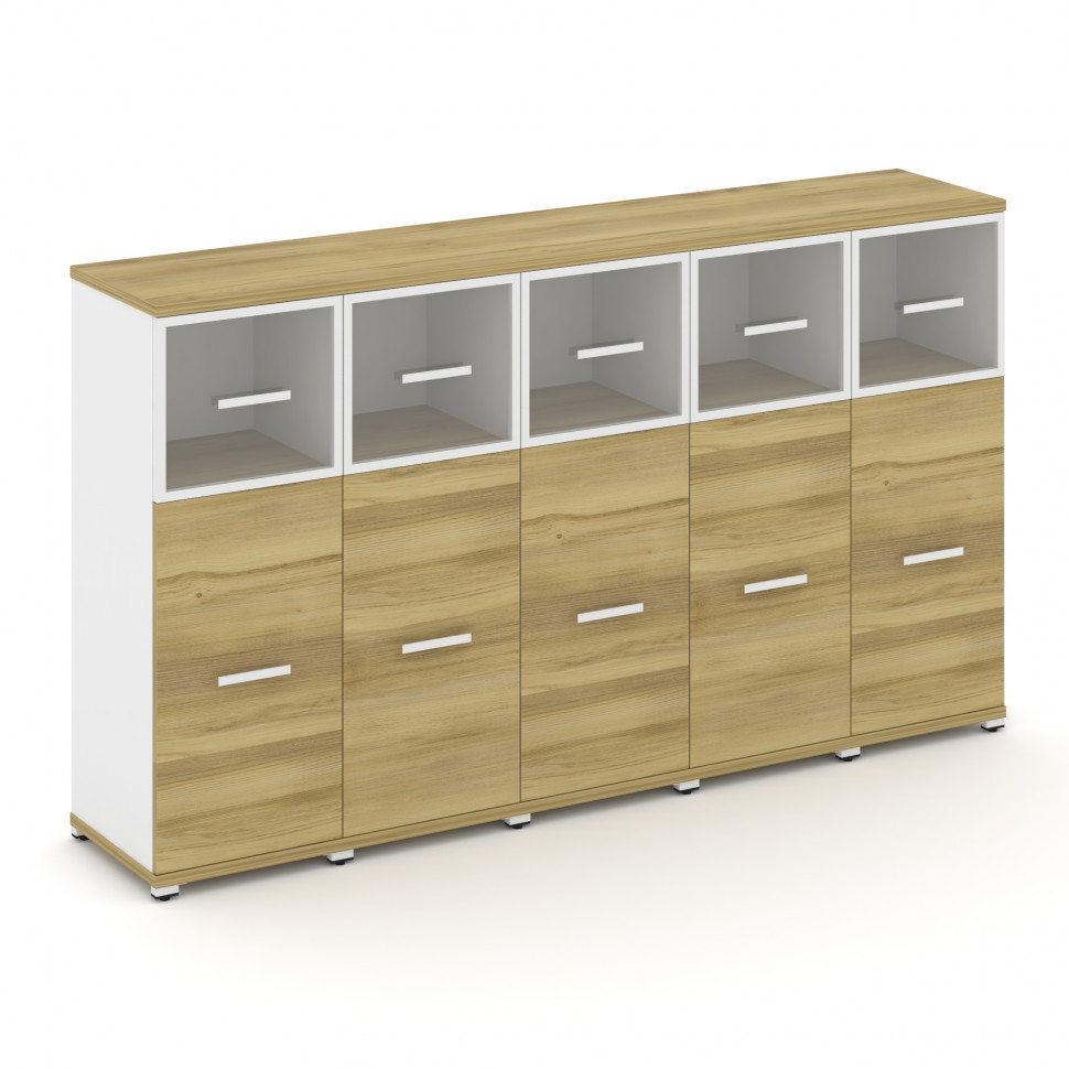 Concept Шкаф 5 узких секций, 3 ниши CN.STU-354 RPW W Дуб Винченцо/Белый Бриллиант/Металл Белый/Прозр