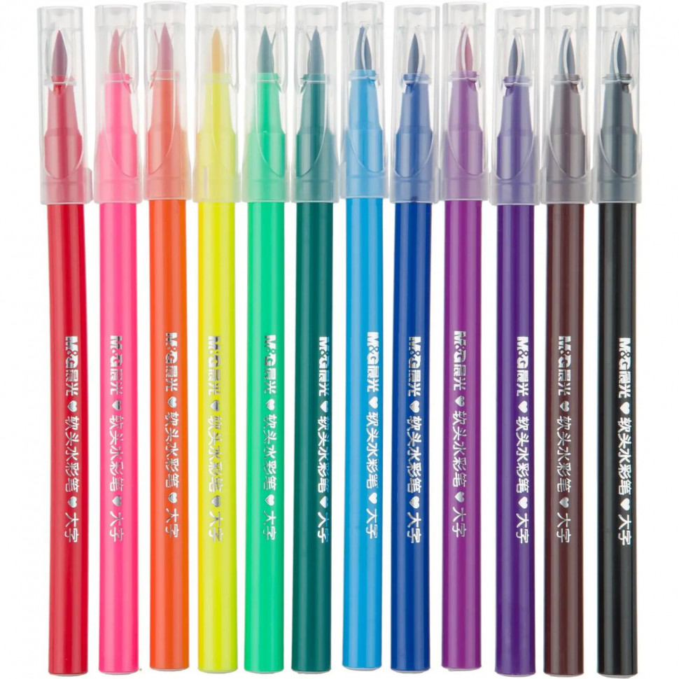 Фломастеры M&G, круглый корпус, смываемые, 12 цв в наборе