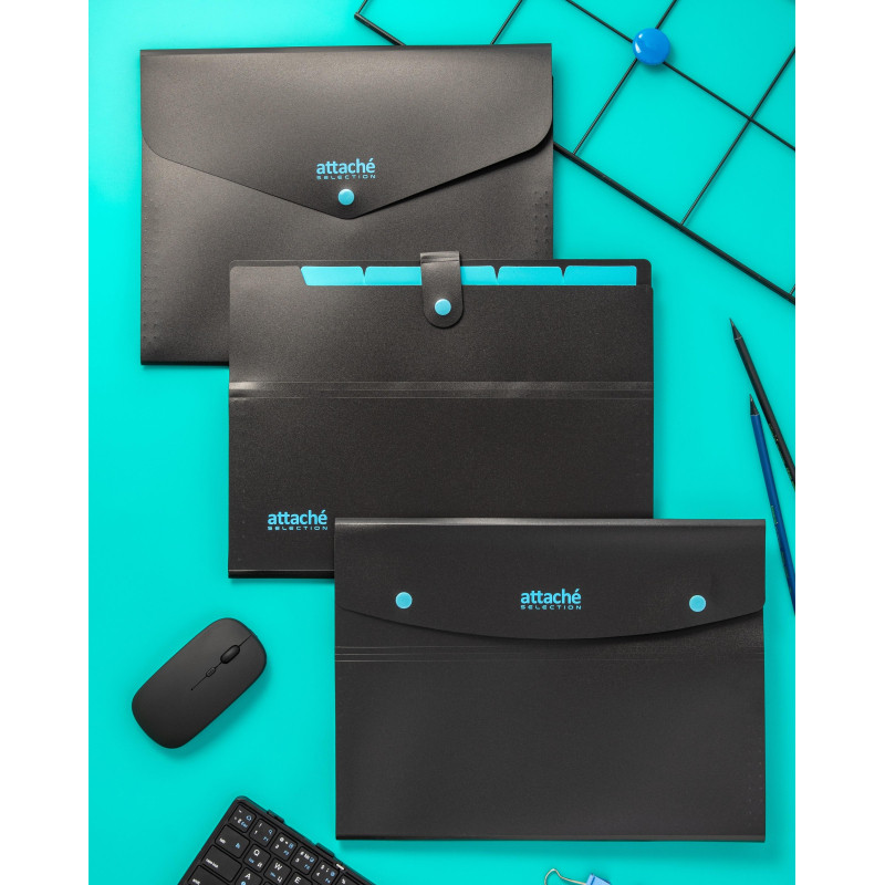 Папка органайзер на кнопке Attache Selection Black&amp;Bluе, А4,500мкм , 5отд