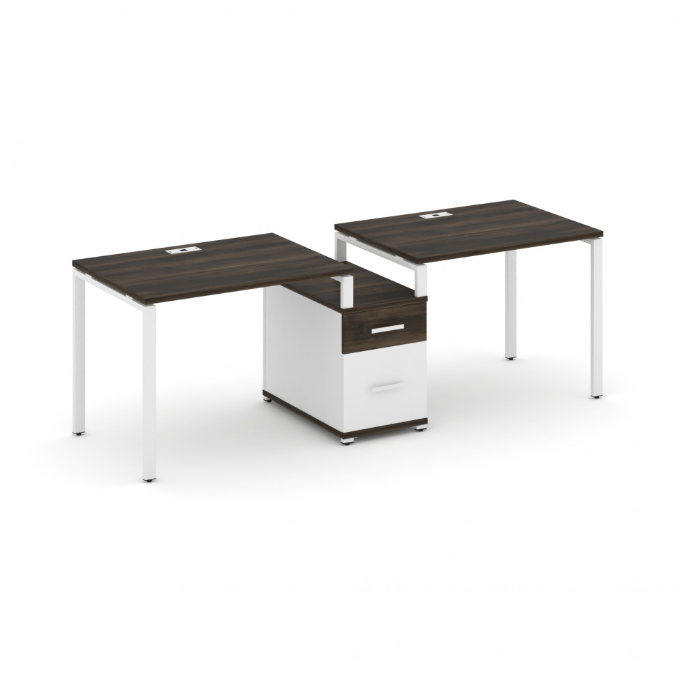 Concept Рабочая станция 2 места с 1 опорной тумбой CN.ORS-305 W Дуб Мали/Белый Бриллиант/Металл Белы