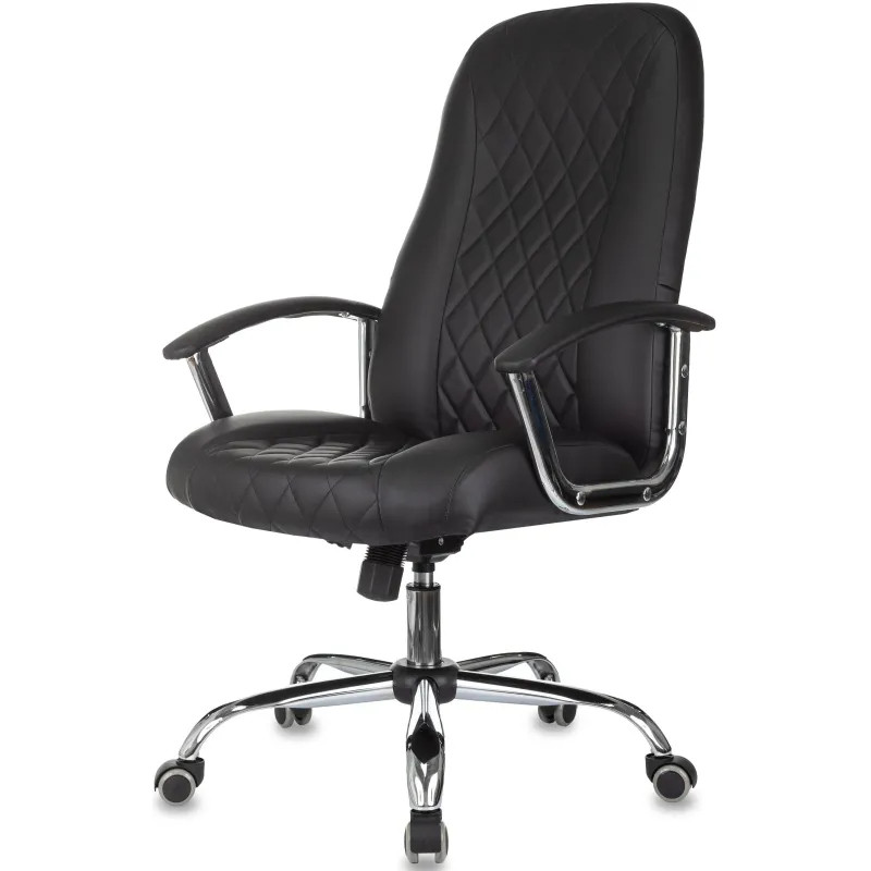 Кресло БР Комус Мебель EChair 658 экокожа (строчка ромб),черный, хром