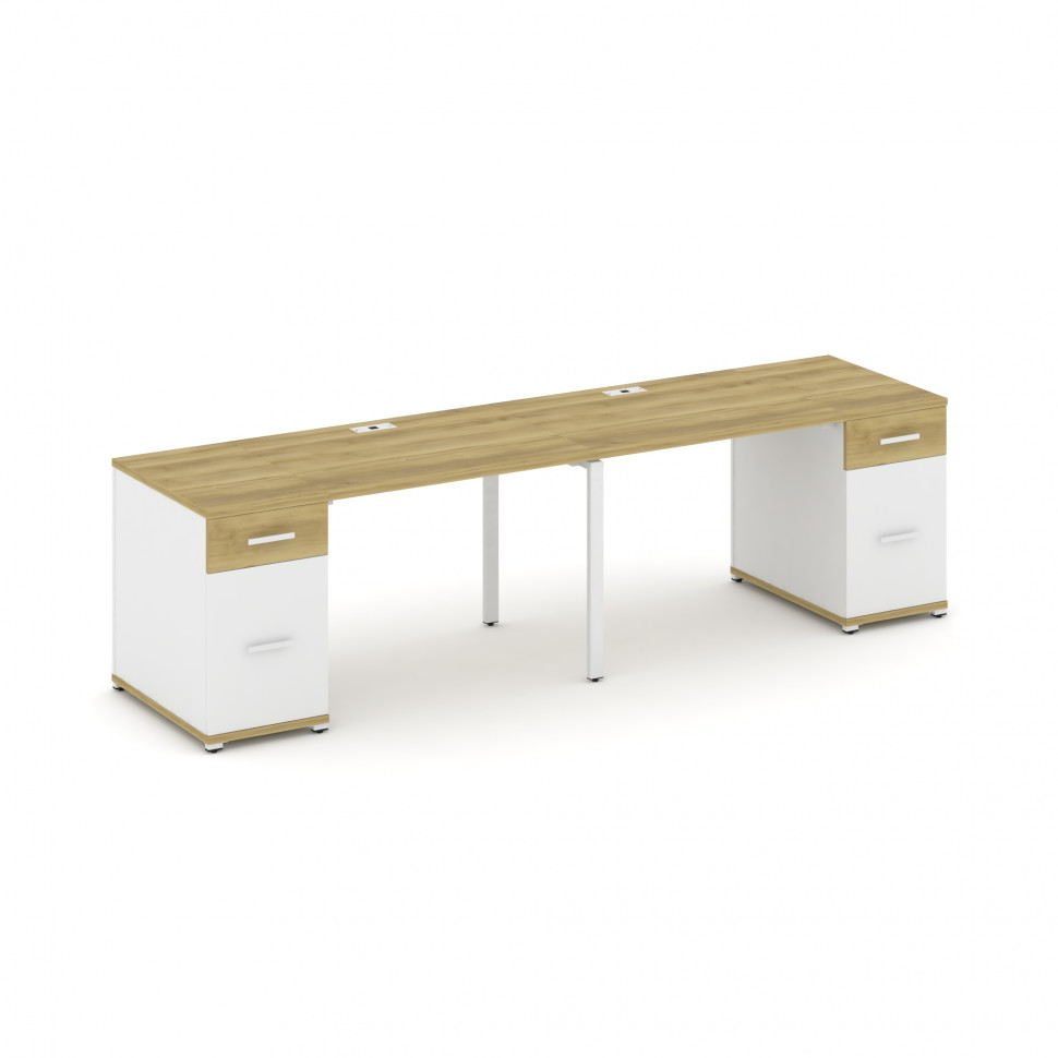 Concept Рабочая станция 2 места с 2 опорными тумбами CN.ORS-413 W Дуб Винченцо/Белый Бриллиант/Метал