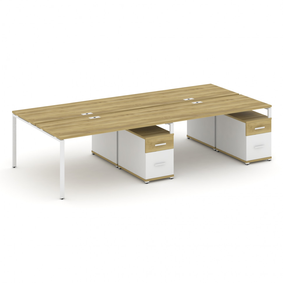 Concept Рабочая станция 4 места с 2 двухсторонними опорными тумбами CN.DRS-324 W Дуб Винченцо/Белый Concept Рабочая станция 4 места с 2 двухсторонними опорными тумбами CN.DRS-324 W Дуб Винченцо/Белый