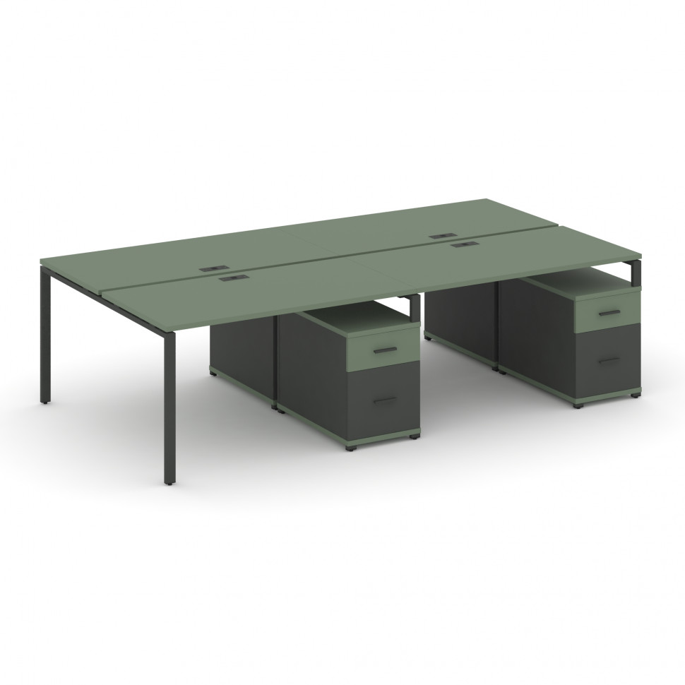 Concept Рабочая станция 4 места с 2 двухсторонними опорными тумбами CN.DRS-324 A Кобо/Антрацит/Метал