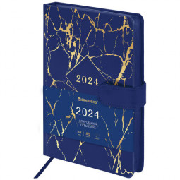 Ежедневник датированный 2024 А5 138x213 мм BRAUBERG "Goldy", под кожу, золотой срез, синий, 114978