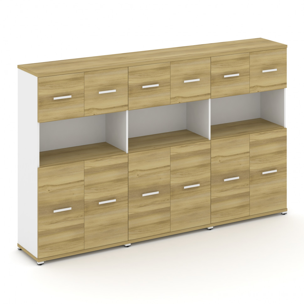 Concept Шкаф 3 широкие секции, 4 ниши CN.STS-435 W Дуб Винченцо/Белый Бриллиант/Металл Белый 2500*42