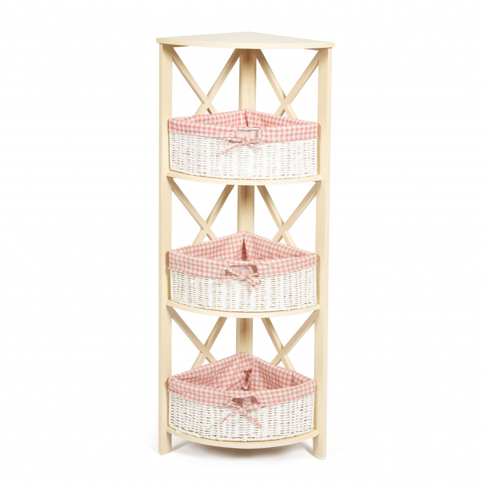 Угловая этажерка Secret de Maison ANGULAIRE 3 ( mod. PE-04 ) paulownia, мдф, 34x34x123см, butter white (слоновая кость), ткань - красная клетка