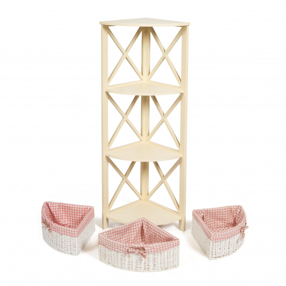 Угловая этажерка Secret de Maison ANGULAIRE 3 ( mod. PE-04 ) paulownia, мдф, 34x34x123см, butter white (слоновая кость), ткань - красная клетка